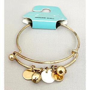 NWT Spring Street Gold-Tone Adjustable Bangle Bracelet Shell Bead Disc Charms OS